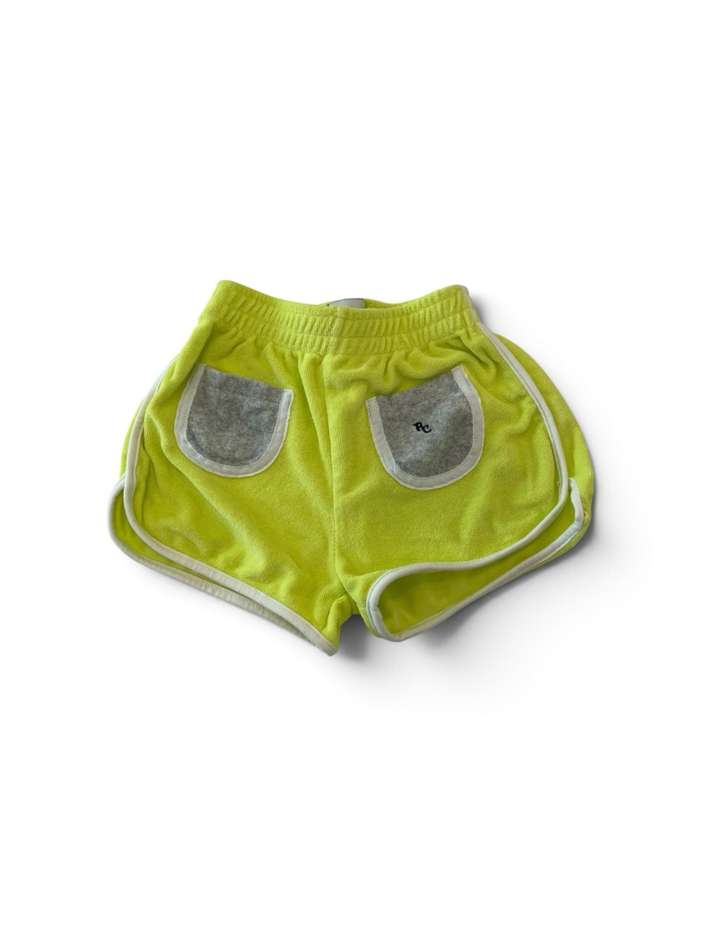 Bobo Choses Neon Lime Terry Shorts with Gray Pocket Details